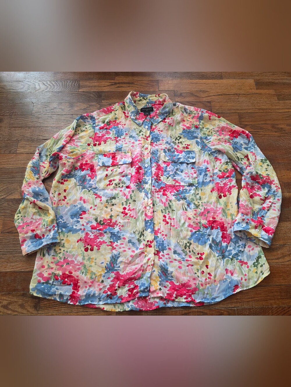 Investments II Floral Button-Front Blouse in Pink, Blue, Yellow